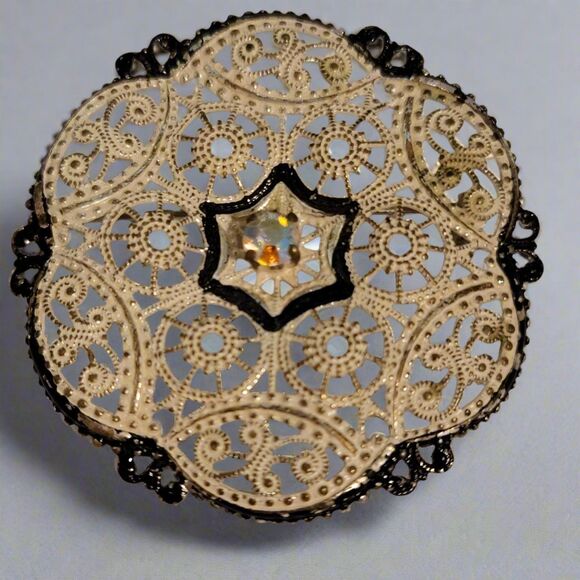 Vintage Western Germany Filigree AB Brooch - Picture 1 of 7